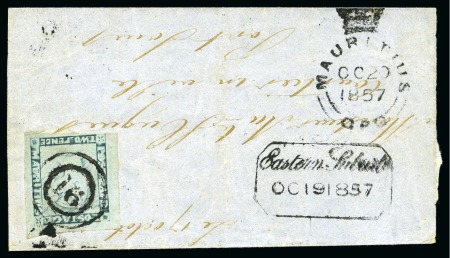 1856-58 Post Paid 2d. blue, position 2, paying the 2d village to Port Louis on folded cover