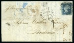 Stamp of Mauritius » 1848-59 Post Paid Issue » Earliest Impressions (SG 3-5) 1848-49 Post Paid 2d. blue, position 11, wide to very large margins, neatly tied by bars cancel to folded entire letter to Bordeaux