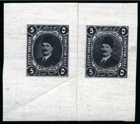Stamp of Egypt » 1914-53 Pictorial, Farouk and Fuad Essays 1922 Harrison & Son Essays in black in reconstructed pair, the first showing smooth background and the second showing a pattern