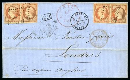 Stamp of Egypt » French Post Offices » Alexandria 1857 (Sep 23) Wrapper from Alexandria to the UK with two pairs of 1853 40c orange
