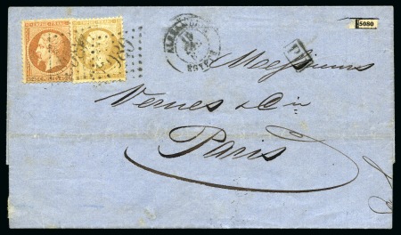 Stamp of Egypt » French Post Offices » Alexandria 1864 (Dec 19) Wrapper from Alexandria to France with 1862 40c orange and 10c bistre tied by "5080" large number lozenge