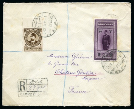 Stamp of Egypt » 1922-1936 King Fouad I Definitives 1932 50m on 50pi along with 1934 UPU 3m tied by Camp Cesare R & P. cds to envelope sent registered to France