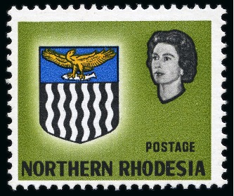 Stamp of Northern Rhodesia 1963 Arms 6d light olive-green with VALUE OMITTED, mint nh