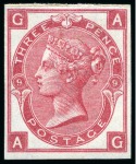 1867-80 3d Rose pl.9 AG imperforate imprimatur, mint og