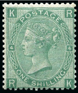 Stamp of Great Britain » 1855-1900 Surface Printed » 1867-80 Large Uncoloured Corner Letters, Wmk Spray of Rose 1867-80 Wmk Spray 1d green pl.4 mint nh