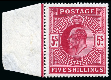 Stamp of Great Britain » King Edward VII » 1902-10 De La Rue Issues 1902-10 De La Rue 5s deep bright carmine mint nh left marginal
