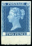 Stamp of Great Britain » Line Engraved Essays, Plate Proofs, Colour Trials and Reprints 1841 2d Blue trial without corner letters, lower marginal