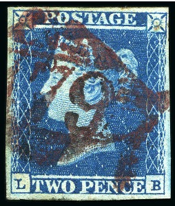 Stamp of Great Britain » 1841 2d Blue 1841 2d Blue pl.4 LB with reddish-purple "179" Irish 1844-type numeral of Drogheda