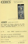 Stamp of France » Type Cérès de 1849-1850 1849, Cérès 25c bleu en paire TETE-BECHE oblitération grille