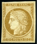 Stamp of France » Type Cérès de 1849-1850 1849, Cérès 10c bistre-jaune, neuf