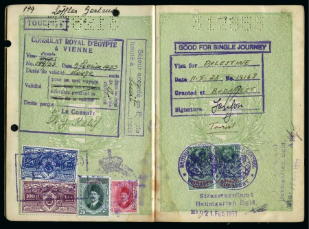 Hungarian passport (complete) with page inside showing 1924 & 1927 Consular Service stamps