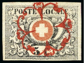 Stamp of Switzerland / Schweiz » "Waadt", "Neuenburg", "Winterthur" Waadt 5c mit Genfer Rosette AW Nr.3 entwertet