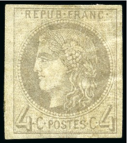 1870, 4c gris Émission de Bordeaux, report 1, neuf