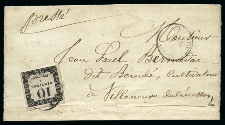 Stamp of France » Timbres-Taxe 1859, Taxe carré 10c noir lithographié sur devant de lettre