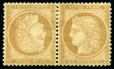 Stamp of France » Siège de Paris 1870, Type Siège 10c bistre-jaune en paire TETE-BECHE