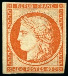 Stamp of France » Type Cérès de 1849-1850 1849, Cérès 40c orange, neuf gomme non d'origine
