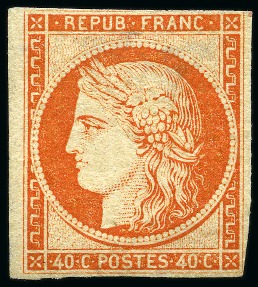 Stamp of France » Type Cérès de 1849-1850 1849, Cérès 40c orange, neuf gomme non d'origine