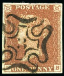 Stamp of Great Britain » 1841 1d Red 1841 1d Red LB with fine to good margins, cancelled by crisp London "3" in MC