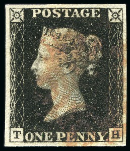 1840 1d Black pl.6 TH with good even margins, light red MC