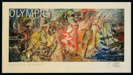 IOC Olympic Magazine print of the cover with the design by renowned artist Hans Erni, signed by the artist himself
