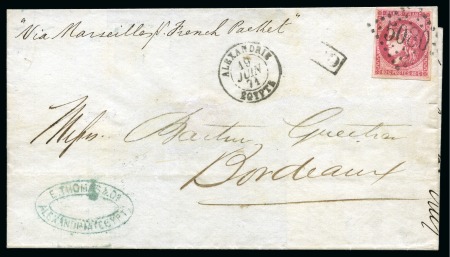 Stamp of Egypt » French Post Offices » Alexandria 1875 (19.06) Wrapper from Alexandria to France, endorsed "via Marseille p. French Packet" with 80c imperf. 