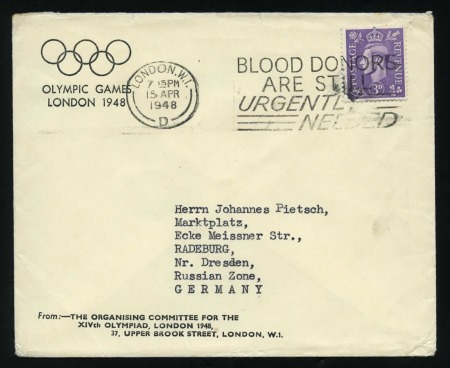 1948 London Organising Committee printed envelope and original letter