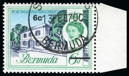 Stamp of Bermuda 1970 6c on 6d with INVERTED WATERMARK, neatly used