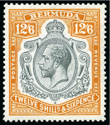 Stamp of Bermuda 1924-32 12s6d Grey & Orange mint with variety "damaged leaf at bottom right"