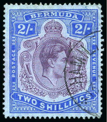 Stamp of Bermuda 1938-53 2s Deep Purple & Ultramarine on grey blue, line perf. 14 1/4, showing variety "gash on chin"