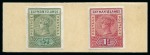 1900 QV 1/2d green and 1d carmine essays made from cut-down keyplates in the issued colours with the country name and value tablets handpainted over Chinese white