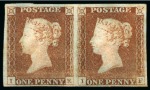 1841 1d Red Plate 2 IE-IF unused pair, unique multiple