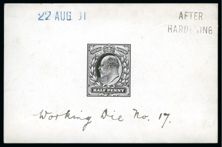 Stamp of Great Britain » King Edward VII » 1902-10 De La Rue Issues 1901 1/2d De La Rue die proof in black on white glazed card