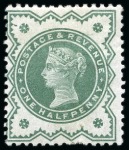 1887-1900 Jubilee 1/2d colour trial in dull blue-green on unwatermarked paper