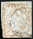 1857-59 Post Paid 1d red-brown, position 3, cancelled by FRENCH cds