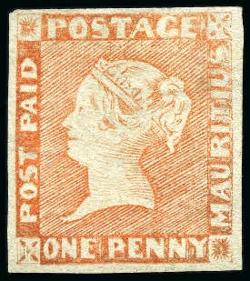 Stamp of Mauritius » 1848-59 Post Paid Issue » Intermediate Impressions (SG 10-15) 1854-57 Post Paid 1d vermilion, position 9, unused without gum