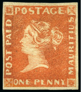 Stamp of Mauritius » 1848-59 Post Paid Issue » Earliest Impressions (SG 3-5) 1852-54 Post Paid 1d. vermilion, position 11, unused without gum 