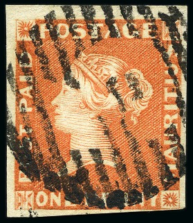 Stamp of Mauritius » 1848-59 Post Paid Issue » Earliest Impressions (SG 3-5) 1852-54 Post Paid 1d. orange-vermilion, position 5, used with "3" numernal