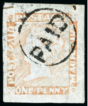 1857-59 Post Paid 1d. red on bluish, position 7, used