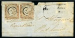 1857-59 Post Paid 1d. red on bluish, positions 8-9, pair on cover from EASTERN SUBURB to Port Louis
