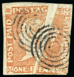 Stamp of Mauritius » 1848-59 <mark>Post</mark> <mark>Paid</mark> Issue » Intermediate Impressions (SG 10-15) 1854-57 1d. vermilion, position 12, exhibiting a spectacular pre-printing paper fold, used