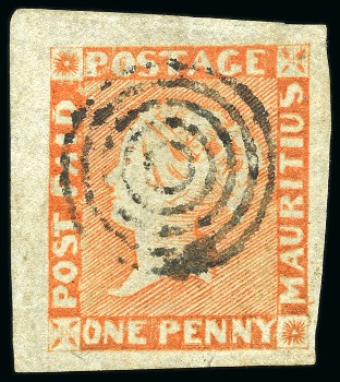 Stamp of Mauritius » 1848-59 Post Paid Issue » Intermediate Impressions (SG 10-15) 1854-57 1d. vermilion, position 12, used