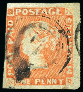 Stamp of Mauritius » 1848-59 Post Paid Issue » Intermediate Impressions (SG 10-15) 1854-57 Post Paid 1d. bright vermilion, position 7, used with "7" numeral from Petite Rivière