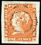 1853-55 1d. orange-vermilion, position 10, used with numeral '3' hs from Souillac