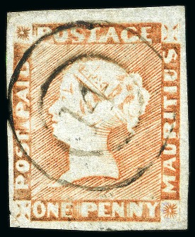1857-59 1d. red on bluish, position 6, used with "14" numeral of Plaine Magnan