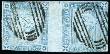 Stamp of Mauritius » 1859 Lapirot Issue » Worn Impressions (SG 39) 1859 Lapirot 2d. blue, complete plate reconstruction made up of six horizontal pairs 