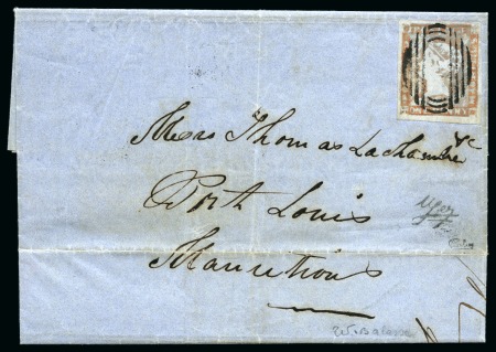 1859 Post Paid 1d. red, position 9, on local Port Louis cover 