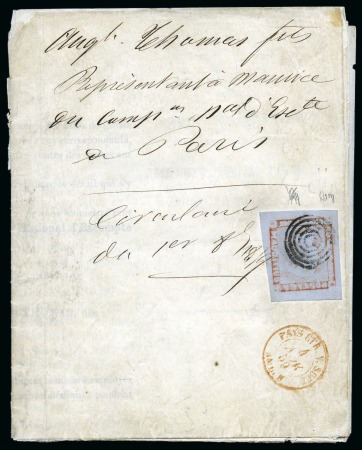 1859 Post Paid 1d. red-brown on bluish, on printed matter to France