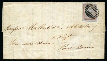 1859 Post Paid 1d. red on bluish, position 3, on local cover carried at printed matter rate