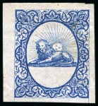 1865 Reister unadopted essay in blue on white, bluish, purple and rose tinted papers