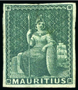 Stamp of Mauritius » Later Issues 1858 (4d) Green imperf. group incl. four-margined mint og